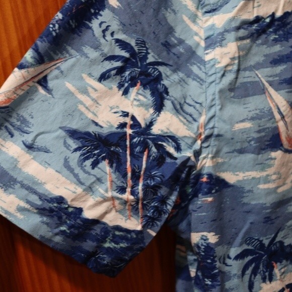 Nautica Blue Sail Classic Fit Stretch Tropical Palm Tree Sail Boat Button Down M - Picture 6 of 9